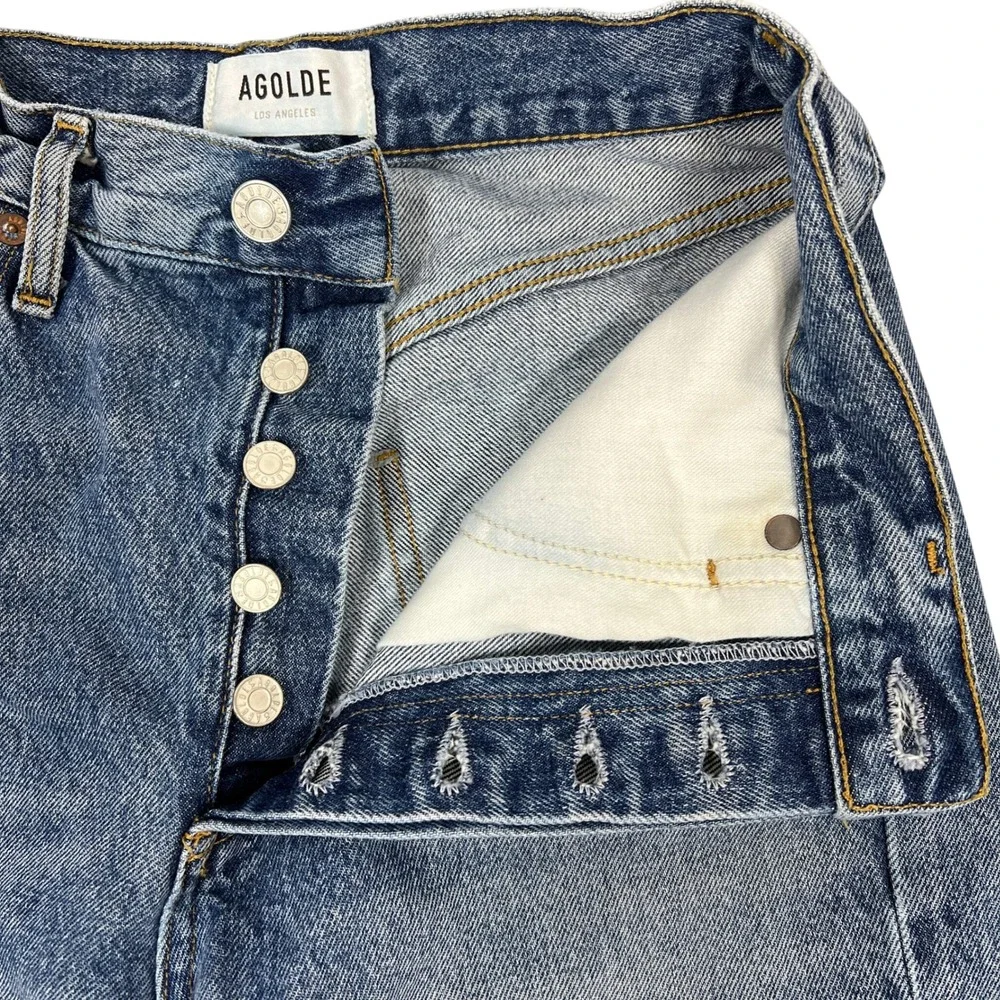 AGOLDE Riley Straight Leg Jeans 26" Distressed Cut Hems High Rise Button Fly - Picture 4 of 14